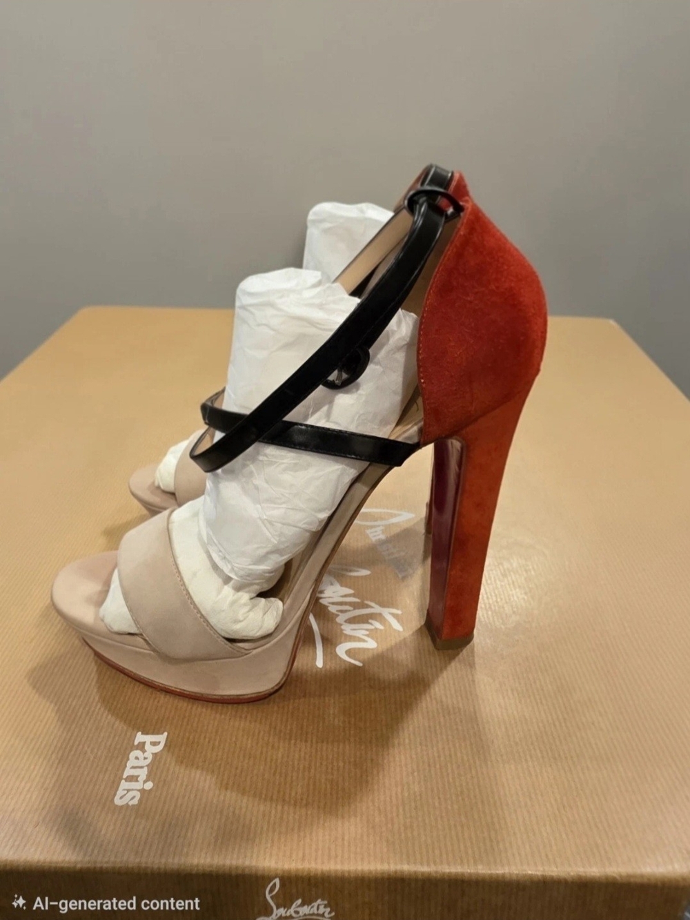 Christian Louboutin Tri-Tone Suede & Patent Platform Sandals